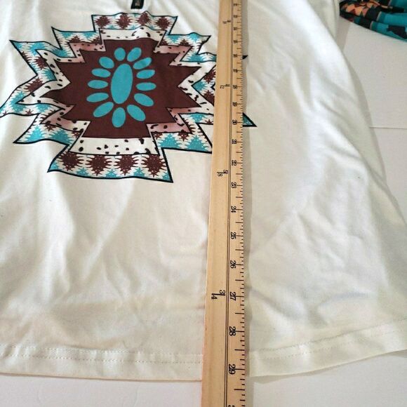 Southwestern Boho Tunic Turquoise Aztec Horse Equestrian V-Neck Long Sleeve 2XL - Picture 6 of 8
